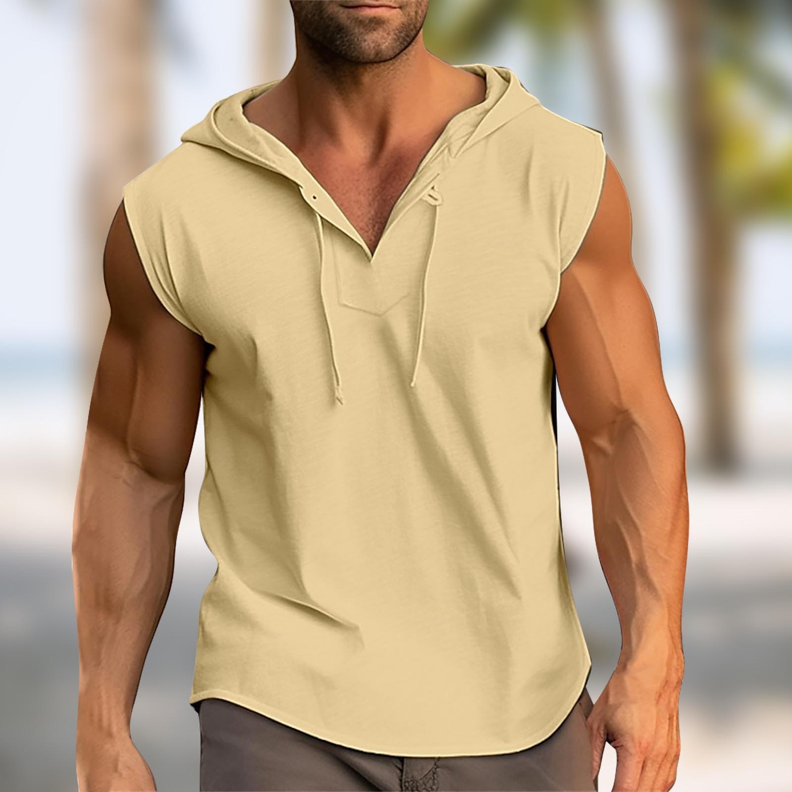 thumbnail image 2 of Chaleco sin mangas con cuello en V para hombre: color liso, estilo retro, elasticidad en cuatro direcciones, transpirable, lavable a máquina en frío, sin lejía., 2 of 8
